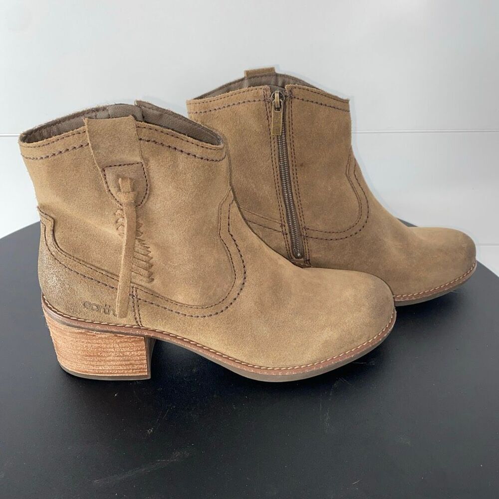 Earth Irene Round Toe Block Heel Ankle Boots Brown Genuine Leather Sz 11 - Picture 2 of 14